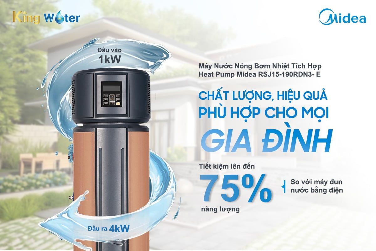 Bơm Nhiệt Midea RSJ15-190RDN3- E sử dụng công nghệ tiên tiến giúp tiết kiệm tới 75% năng lượng