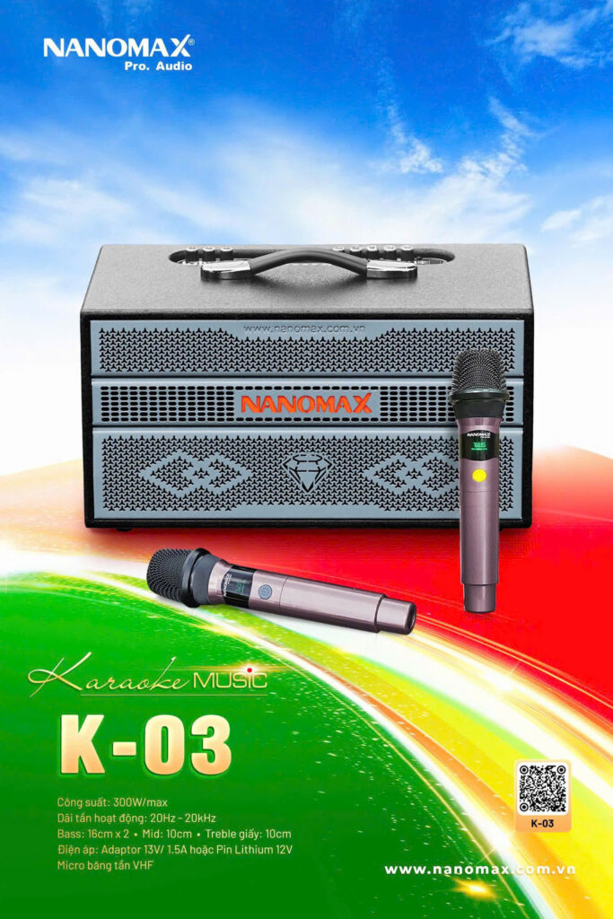 Loa karaoke xách tay Nanomax K-03 Bass Đôi 16cm 300w - thiết kế tinh tế, phân phối bởi Lê Phạm