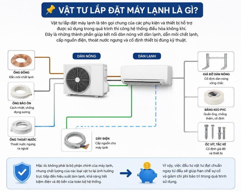 Vật Tư Lắp Đặt Máy Lạnh Gồm Những Gì? Vai Trò Của Từng Loại