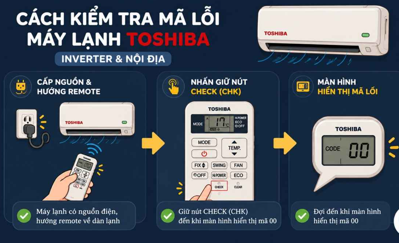 Bảng Mã Lỗi Máy Lạnh Toshiba Mới Nhất 2026 Và Cách Khắc Phục