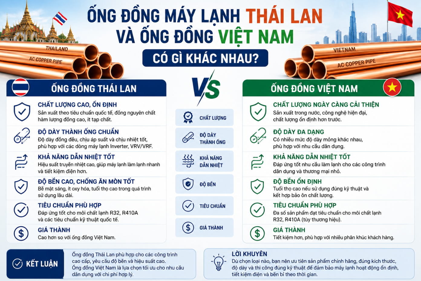 Ống Đồng Máy Lạnh Thái Lan Và Ống Đồng Việt Nam Khác Nhau Thế Nào? Nên Chọn Loại Nào Năm 2026