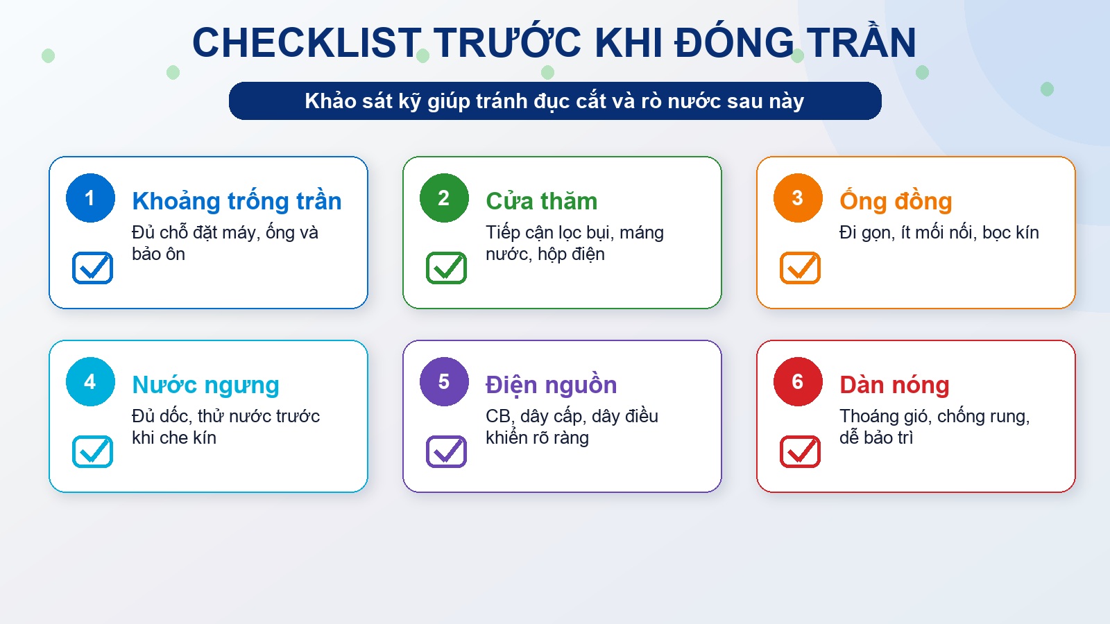 Checklist khảo sát trước khi đóng trần cho máy lạnh giấu trần