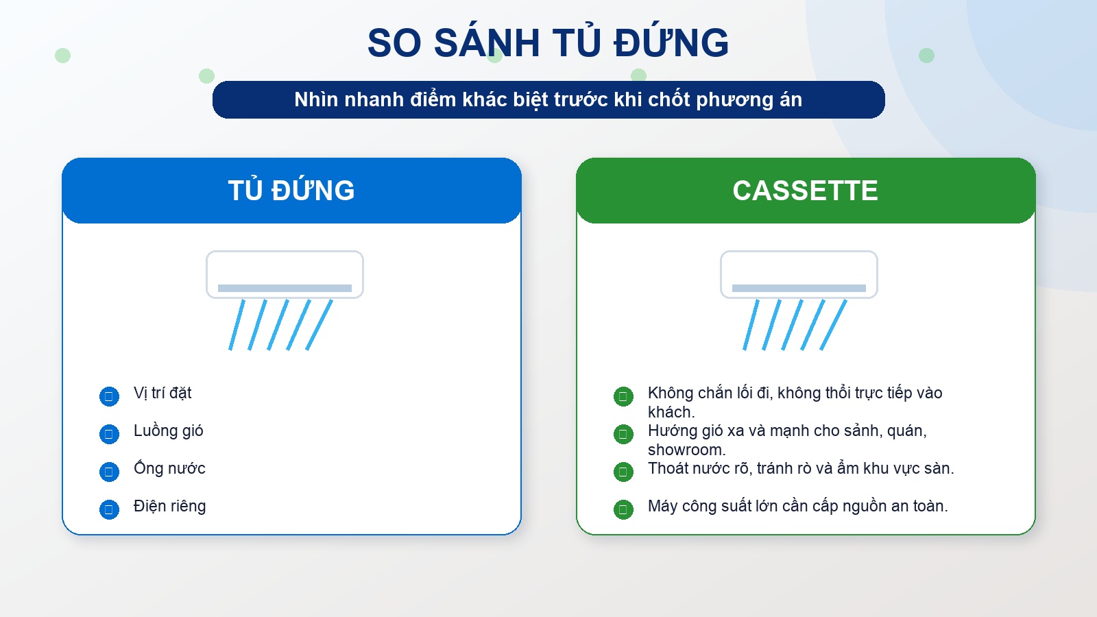So sánh phương án cho máy lạnh tủ đứng