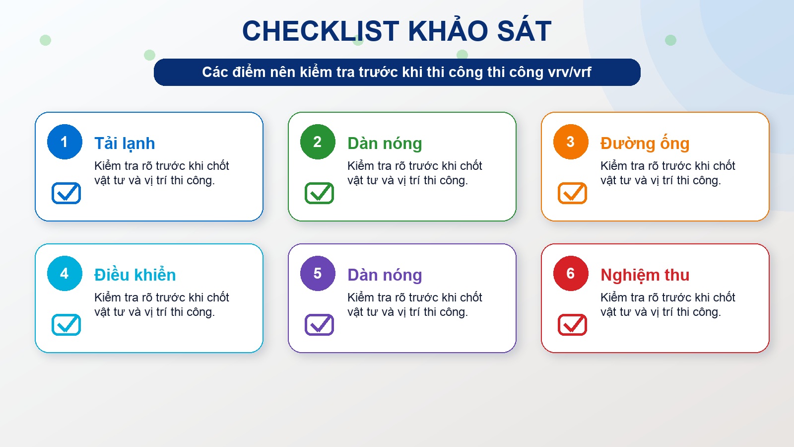 Checklist khảo sát thi công vrv/vrf
