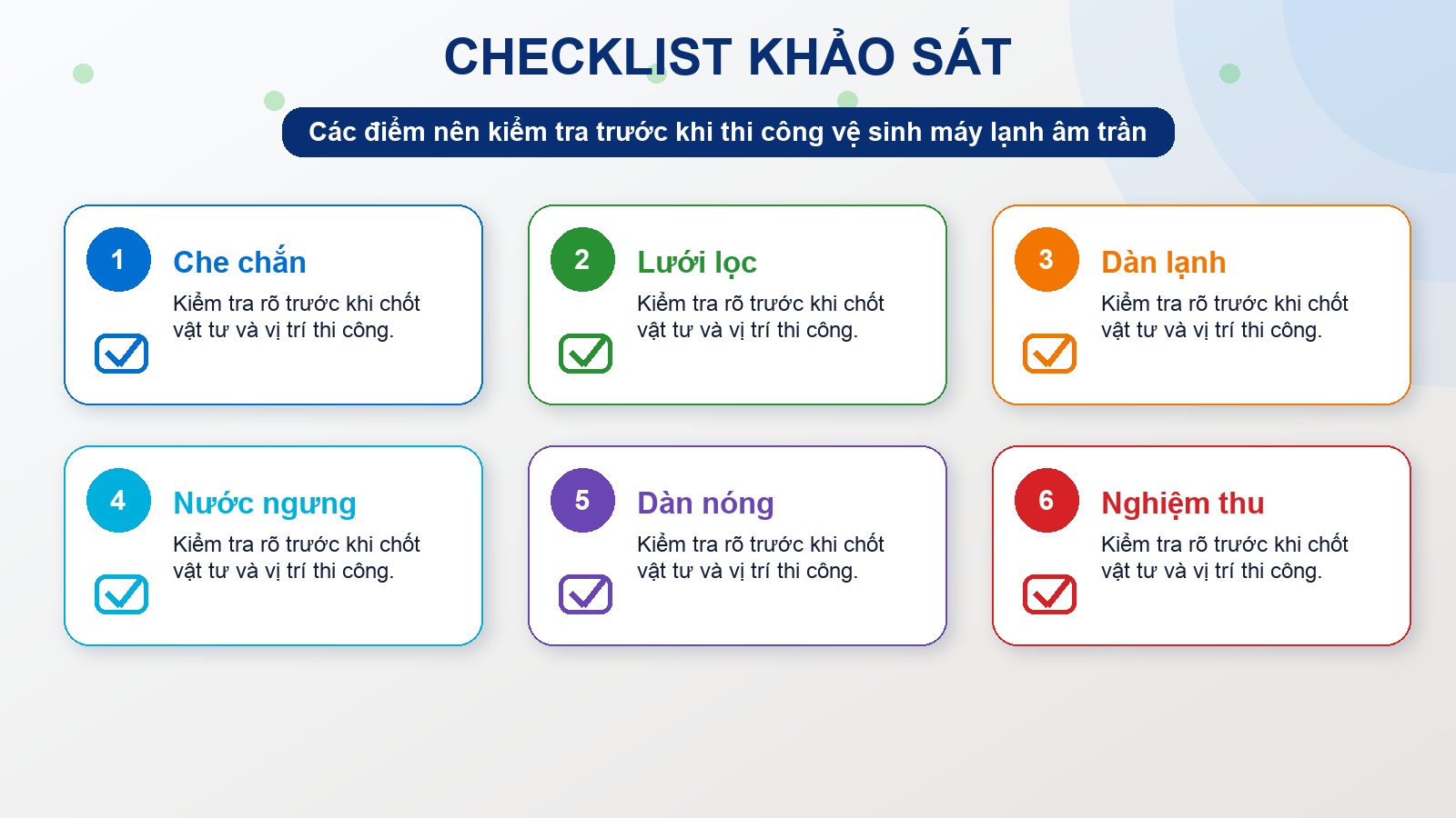 Checklist khảo sát vệ sinh máy lạnh âm trần